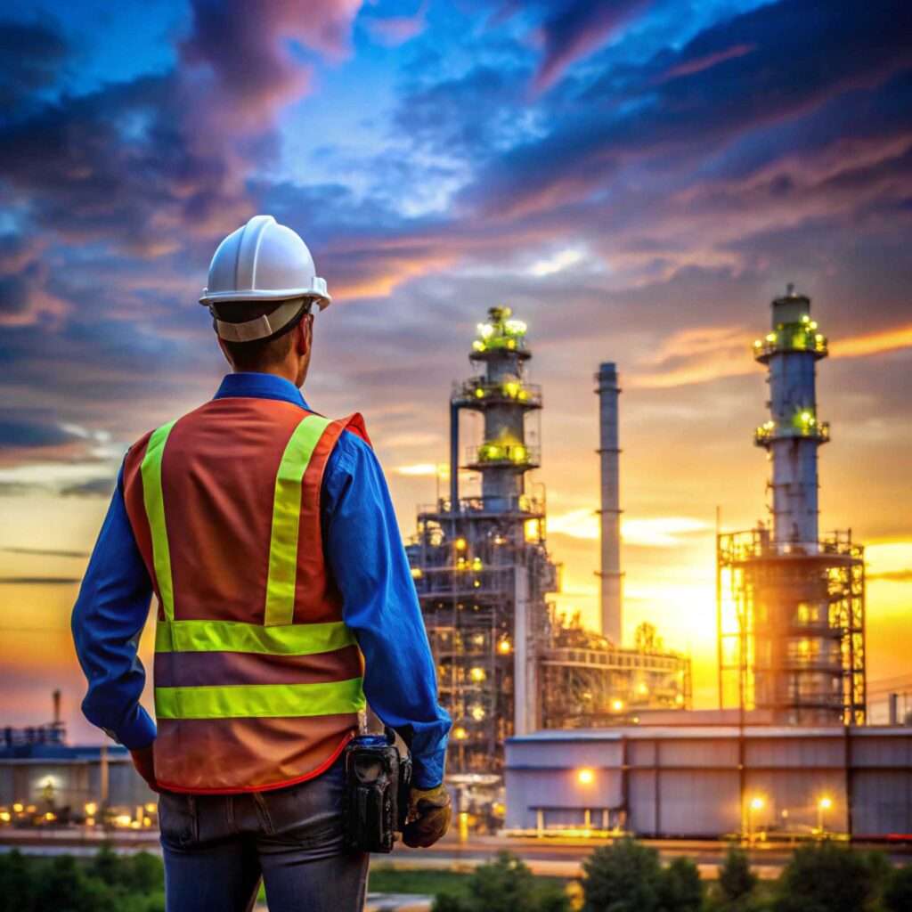 Blur background of worker overseeing a petrochemical plant at du