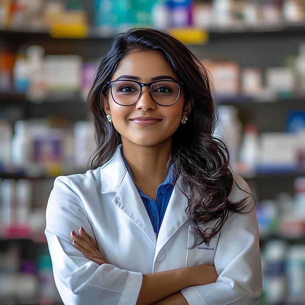 female-pharmacist-wearing-glasses-stands-front-pharmacy
