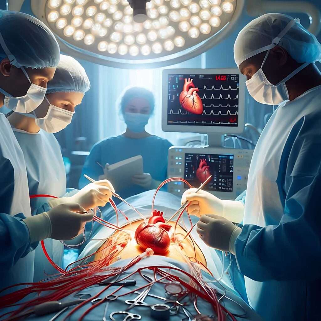 Doctors Performing Cardiac Stent Transplant Surgery in Hospital