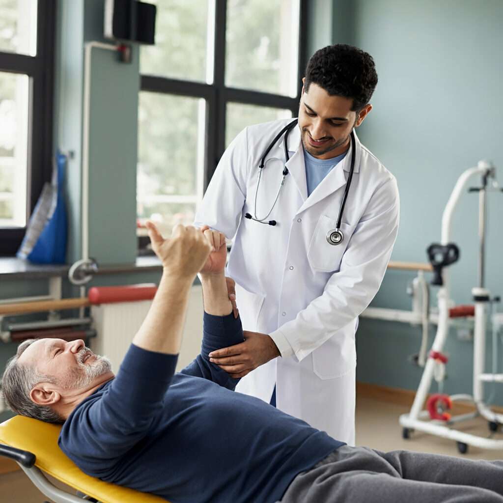 man-is-standing-stretcher-with-stethoscope-around-his-neck